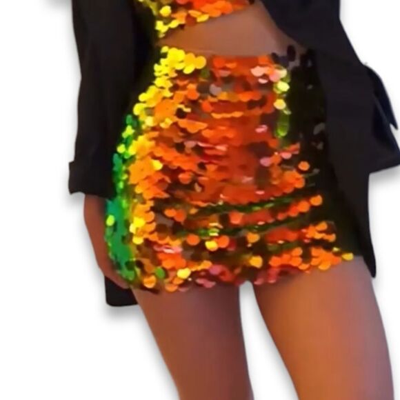 NWT ZARA Short Sequin Paillette Skirt L - Picture 2 of 11